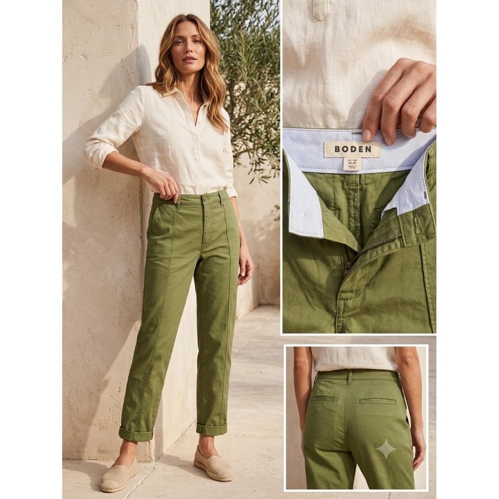 Boden Womens‎ High Rise Tapered Chino Pants Olive Green R0489 US 6P